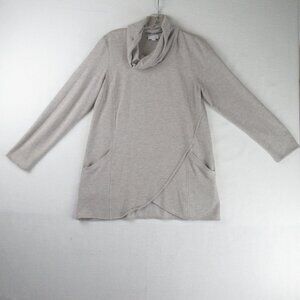 J. Jill pureJill Cowl Neck Tunic Sweatshirt Size S Gray Tulip Hem Pockets